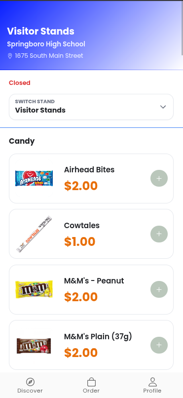 ScoreGrub Real Mobile In-App Concession Ordering