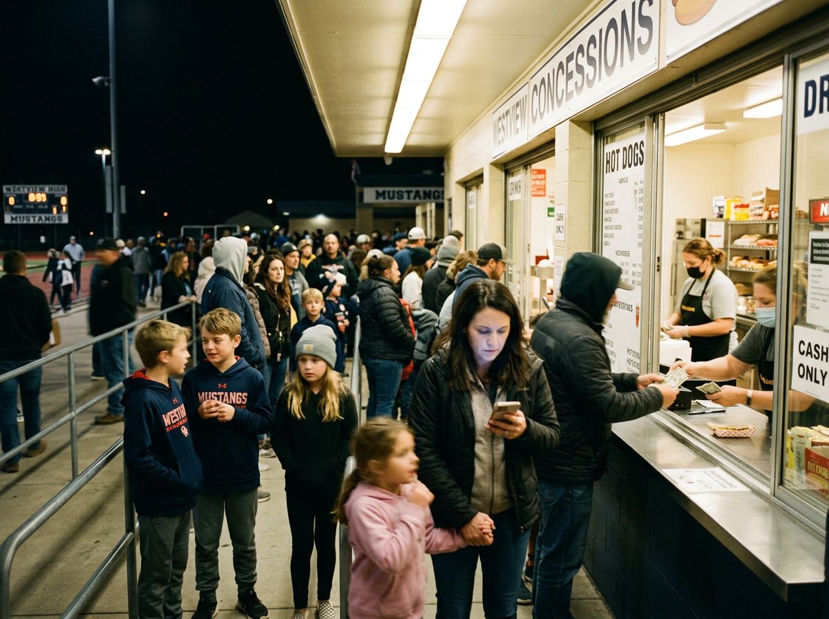 A long concession stand line during a school sports event